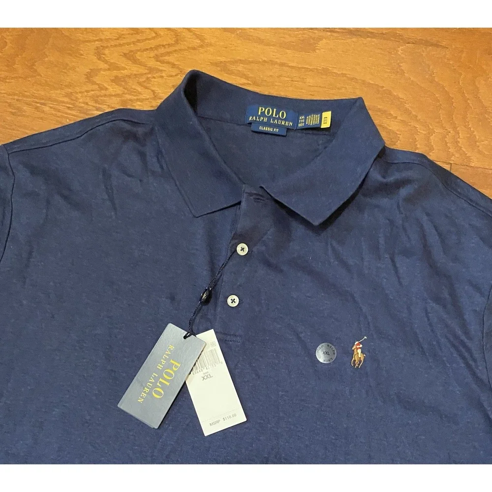 NWT Polo Ralph Lauren Polo Shirt Classic Fit Pony XXL Blue Men's 2XL MSRP $110‎